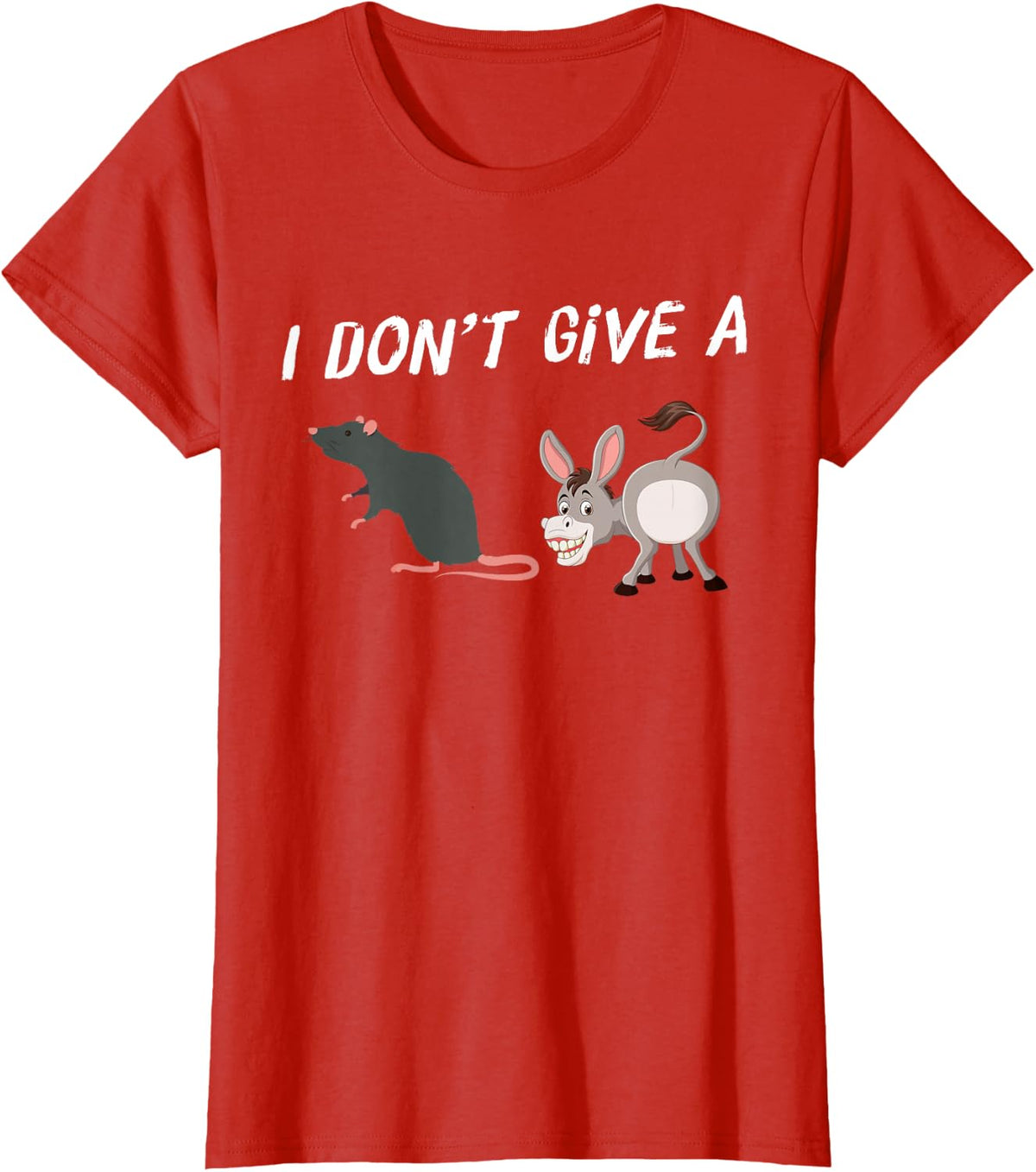 I Don't Give A Rats Ass Funny Novelty Mouse And Donkey T-Shirt - Red