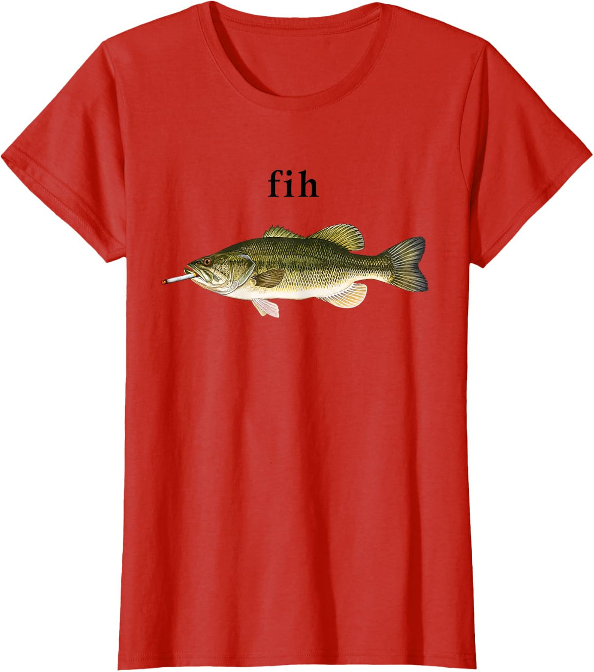 Funny Fish Smoking Cigarette Bass Fishing Humor Design T-Shirt - Red