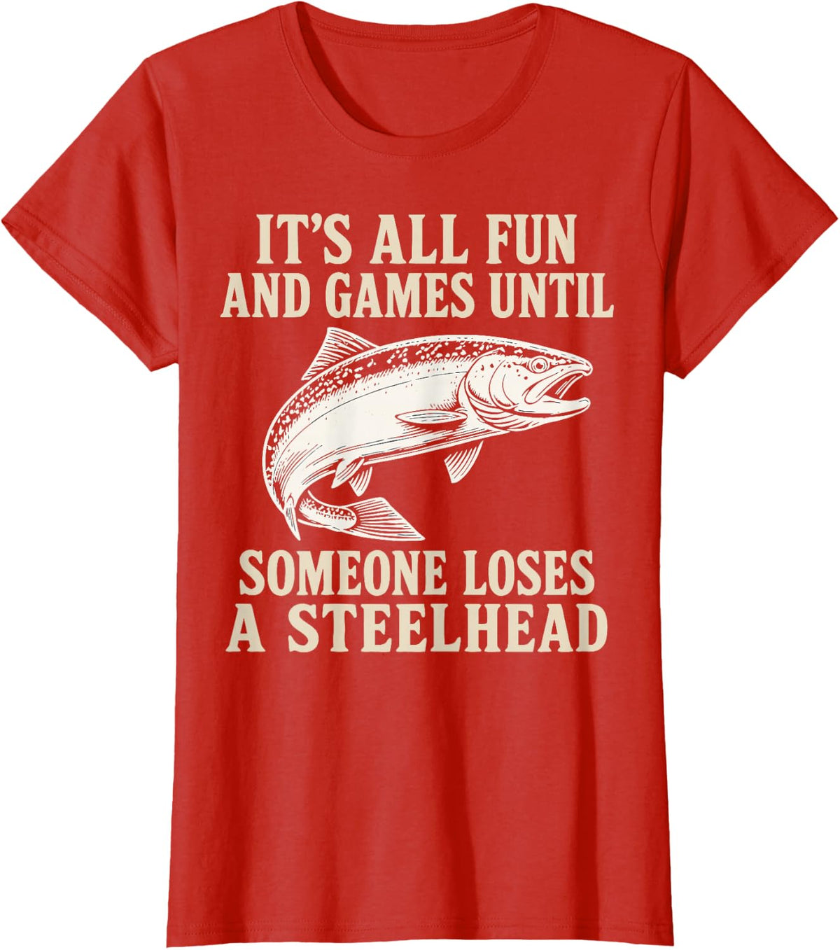 Steelhead Angler Vintage River Fishing T-Shirt - Red