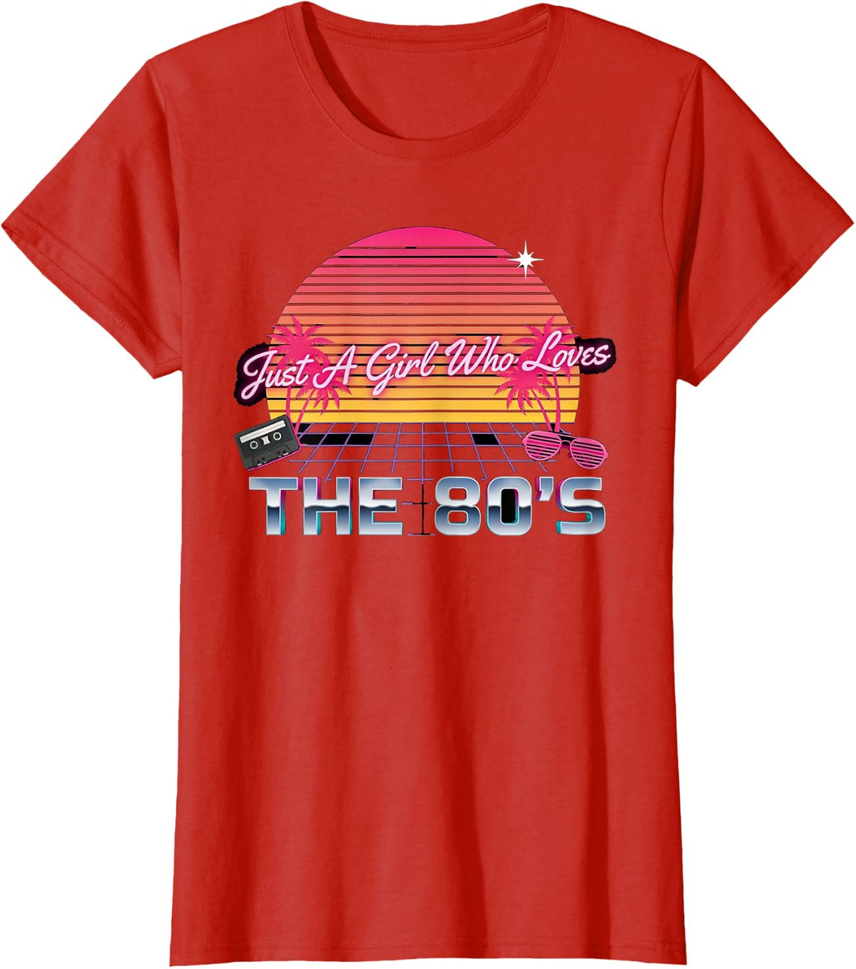 Just A Girl Who Loves The 80's Synthwave Sunset Retro T-Shirt - Red