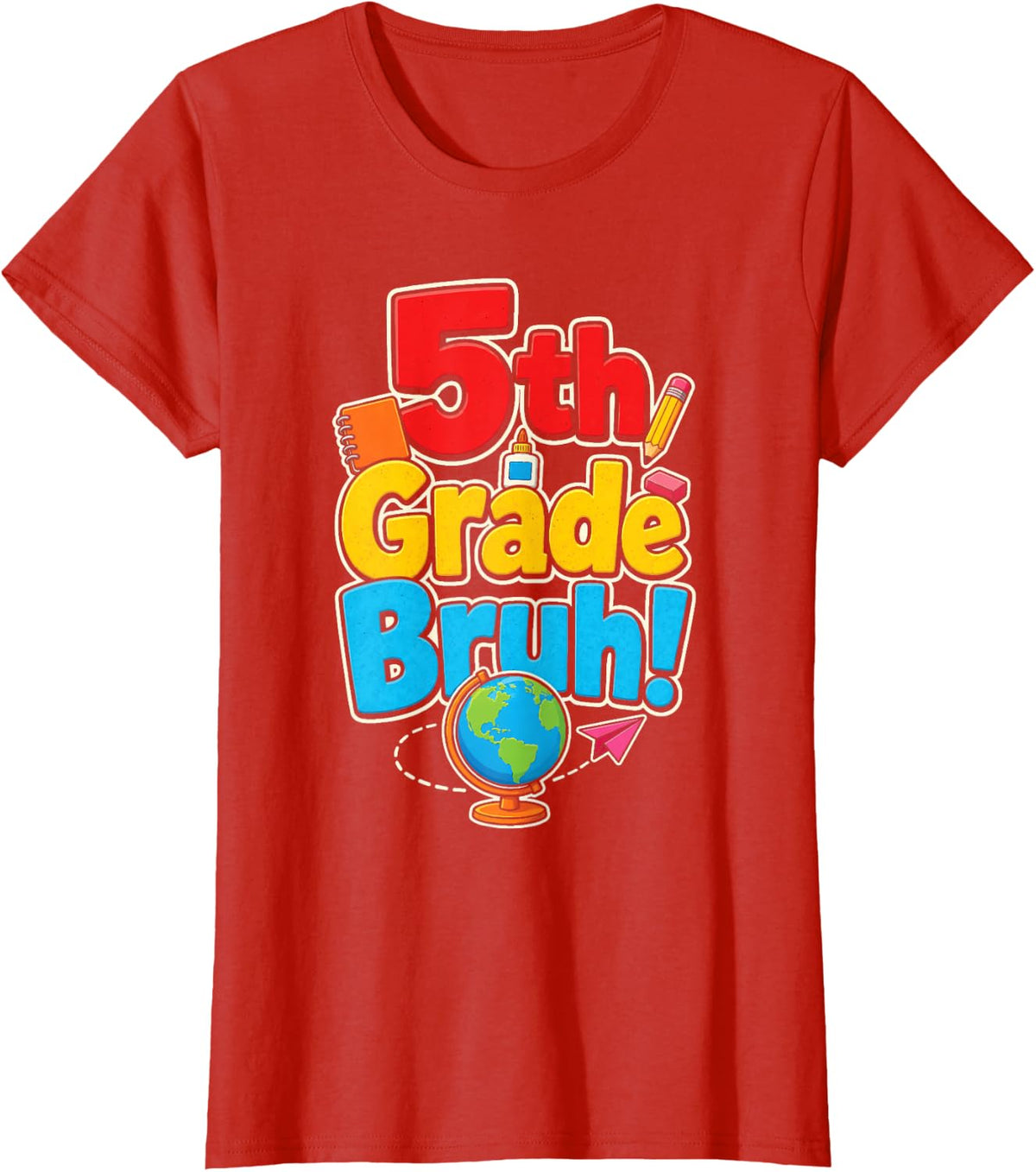 5th Grade Bruh Funny Retro Paper Airplane First Day T-Shirt - Red