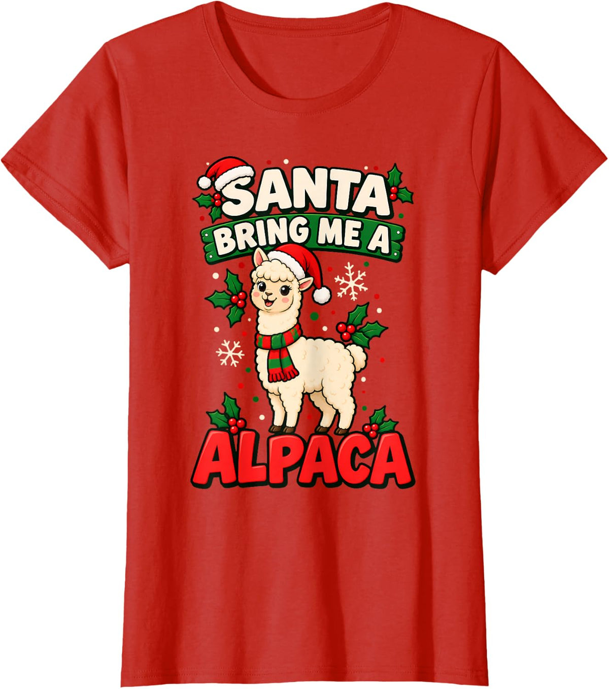 Santa Bring Me a Alpaca Christmas Funny Christmas Animal T-Shirt - Red