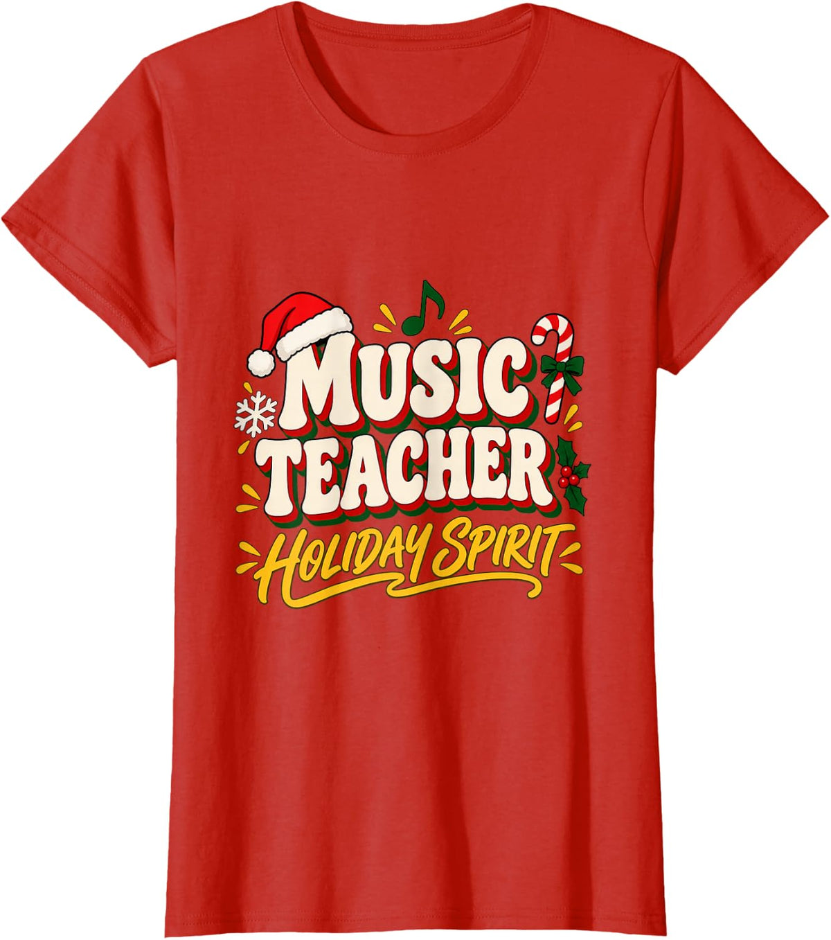 Christmas Music Teacher Festive Wreath T-Shirt - Red