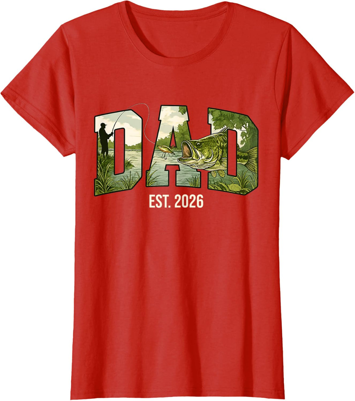 Dad Est 2026 Bass Fish Father's Day Fishing Dad New Dad T-Shirt - Red
