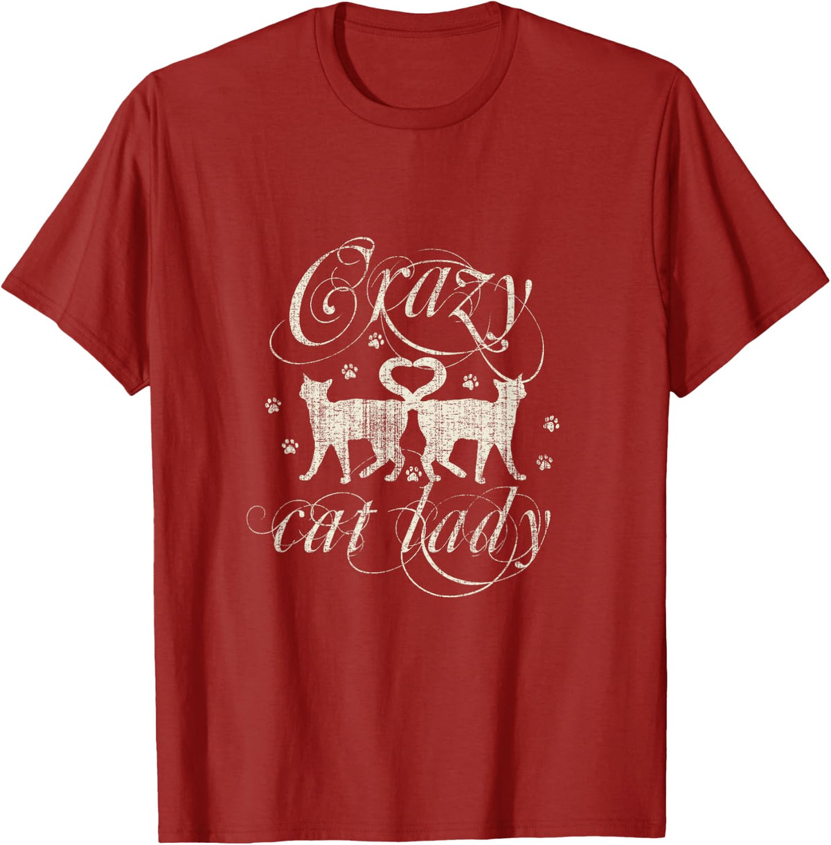 Crazy Cat Lady Funny T-Shirt - Cranberry Red