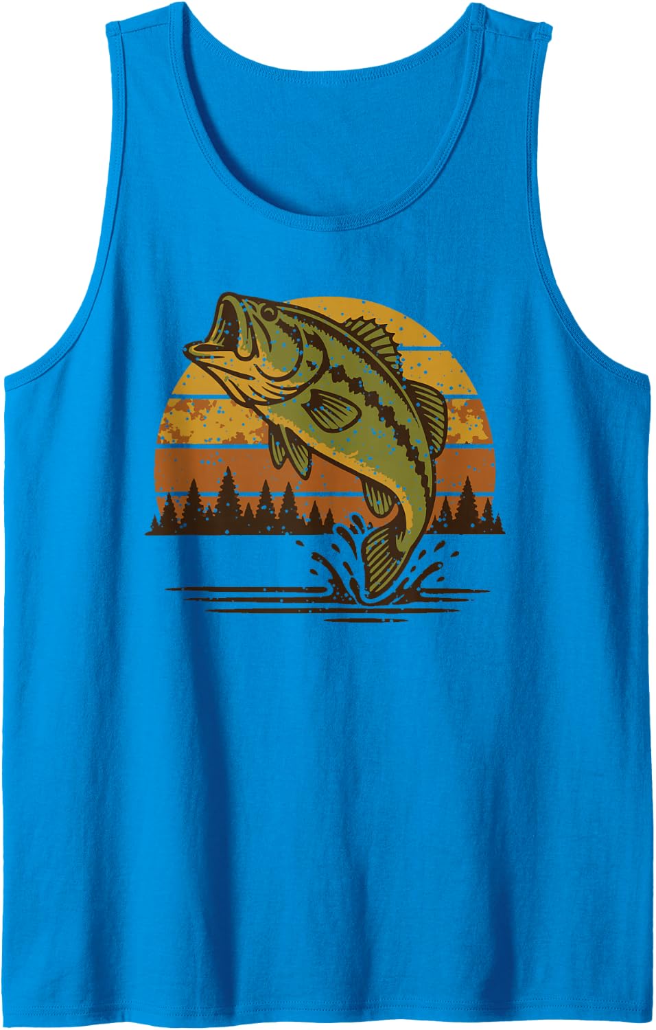 Largemouth Bass Fishing Retro Sunset Angler Sleeveless Tank Top - Sapphire Blue
