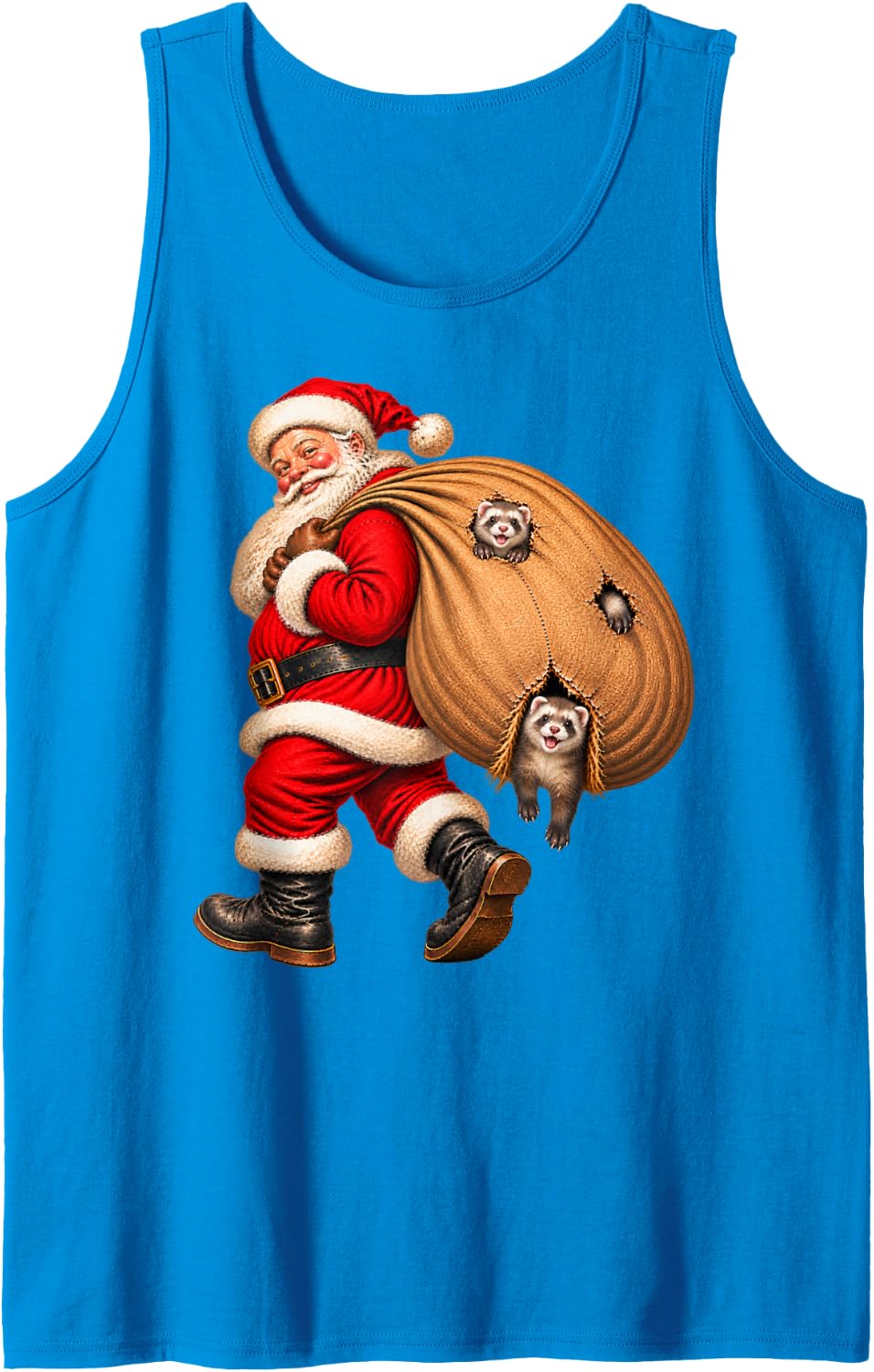 Santa Claus Delivering Ferret Presents Naughty Sleeveless Tank Top - Sapphire Blue