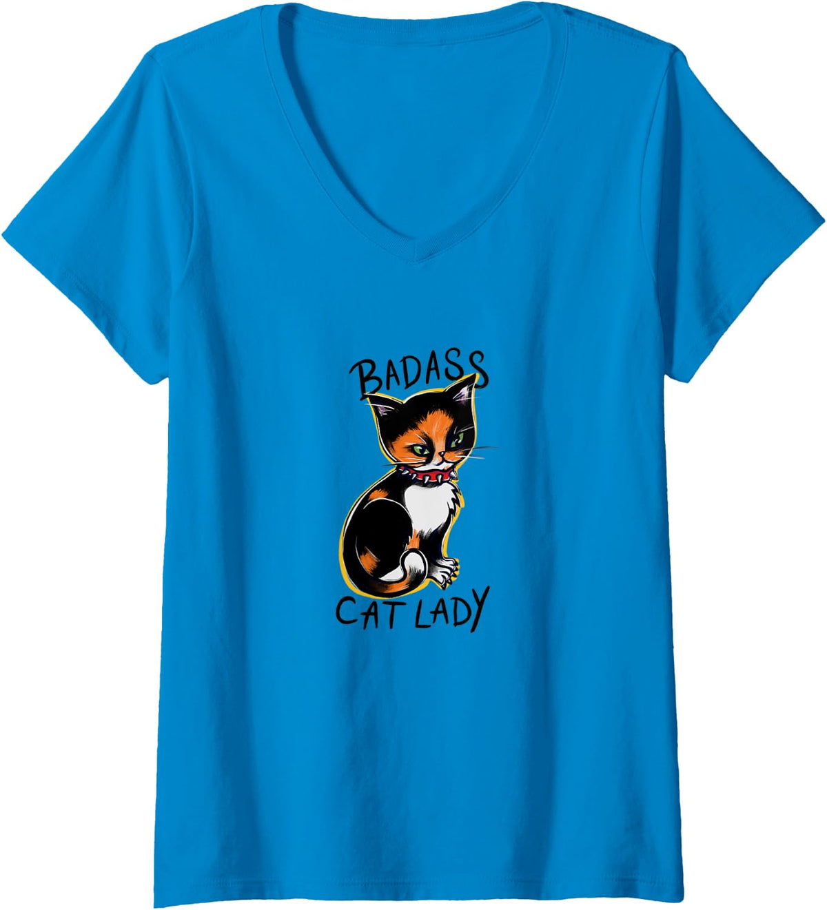 Womens Badass cat lady fun crazy cat lady V-Neck T-Shirt - Sapphire Blue