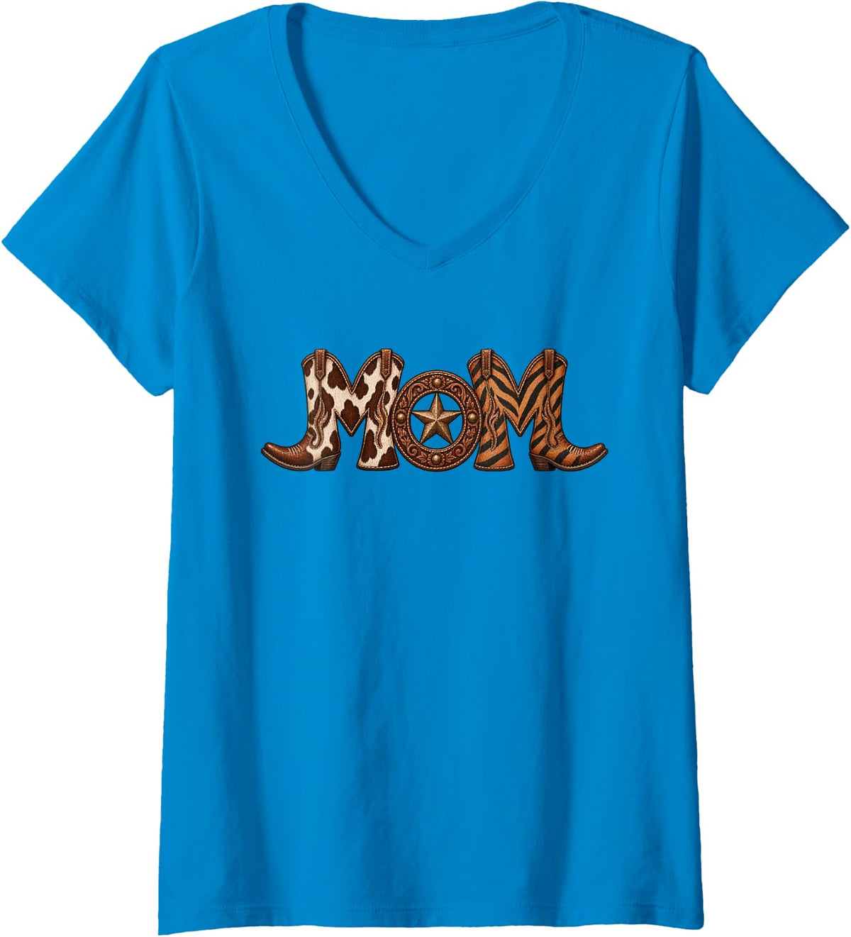 Women's Western Mom Cowgirl Boots Rodeo Country Birthday V-Neck T-Shirt - Sapphire Blue