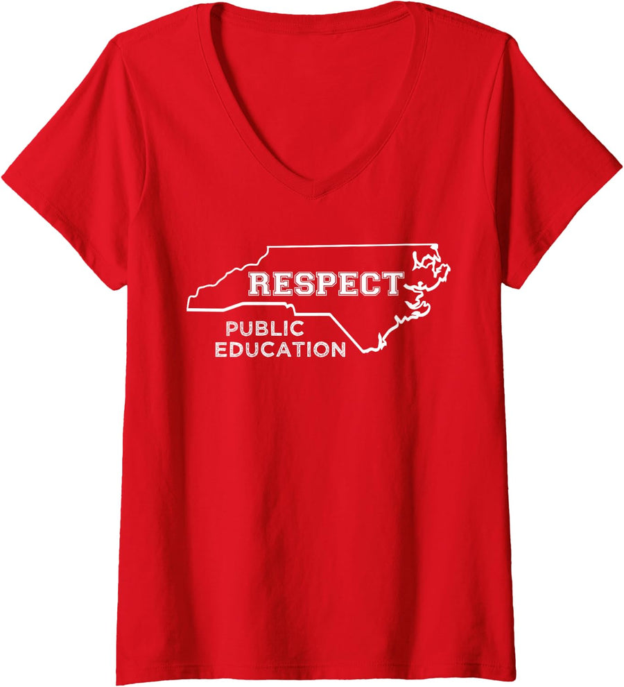 Women's Red For Ed North Carolina School Teacher Protest Men Women V-Neck T-Shirt - Red