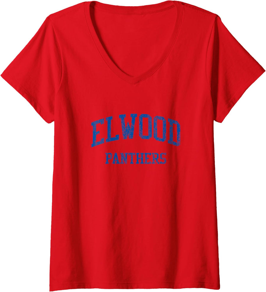 Womens Elwood High School HS Elwood in Vintage Sports V-Neck T-Shirt - Red