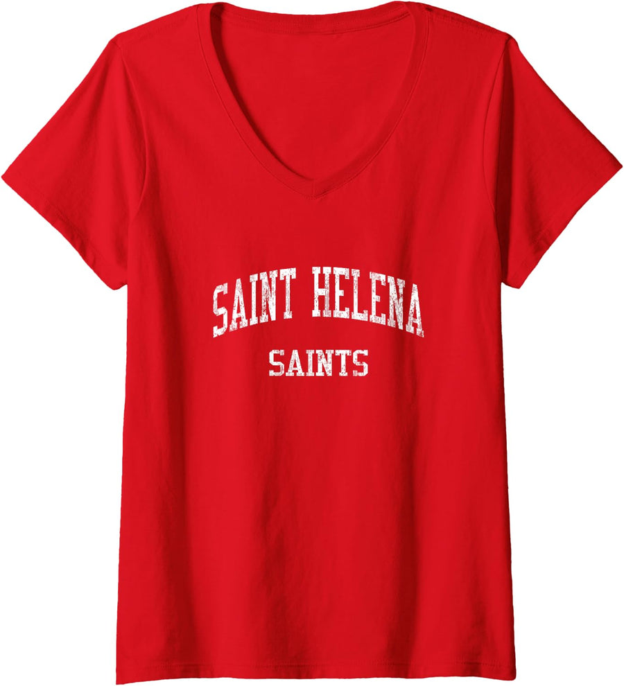 Womens Saint Helena High School HS St. Helena CA Vintage Sports V-Neck T-Shirt - Red