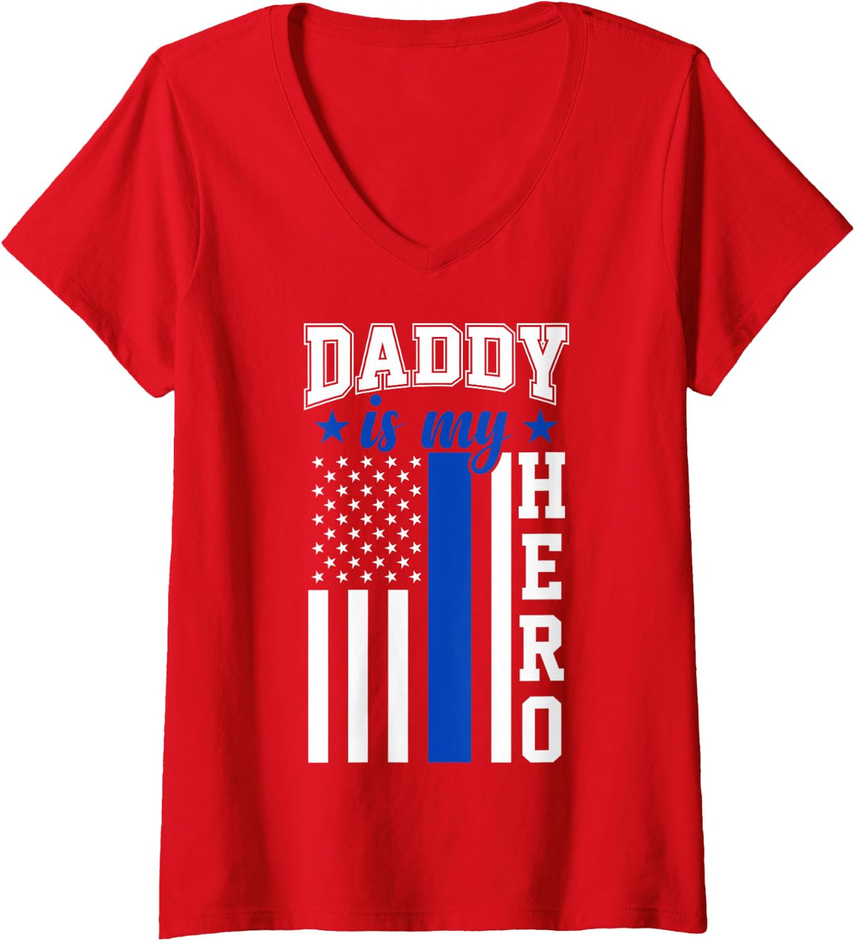 Women's Dad Police Officer Hero Flag Thin Blue Line V-Neck T-Shirt - Red