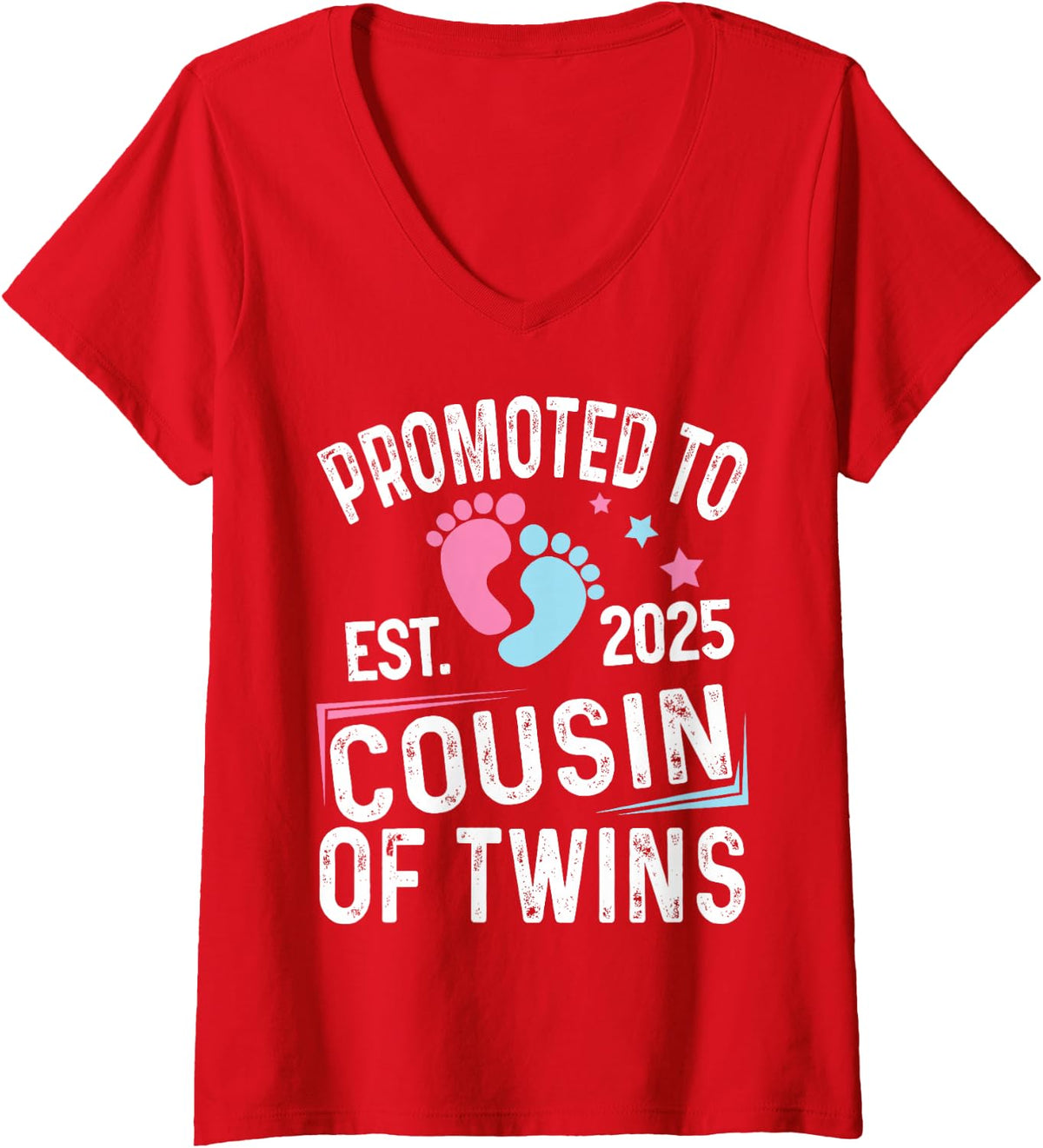 Women's Promoted to Cousin of Twins at Baby Shower 2025 V-Neck T-Shirt - Red