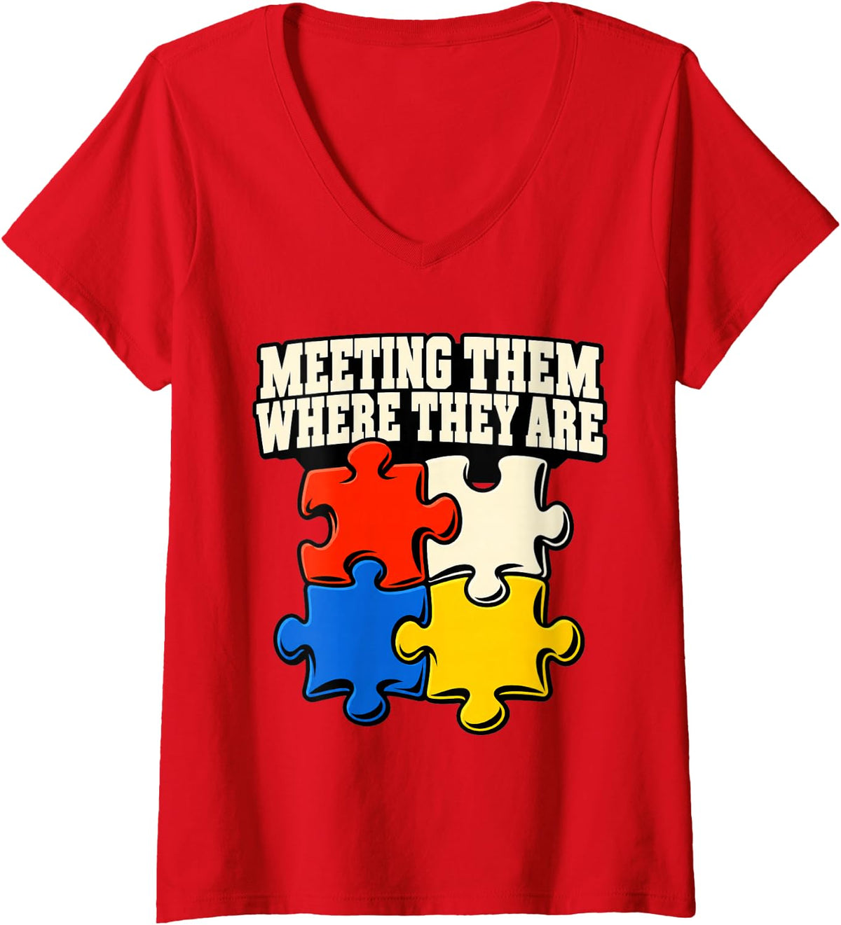 Women's Special Education Meeting Them Where They are Aide Puzzle V-Neck T-Shirt - Red