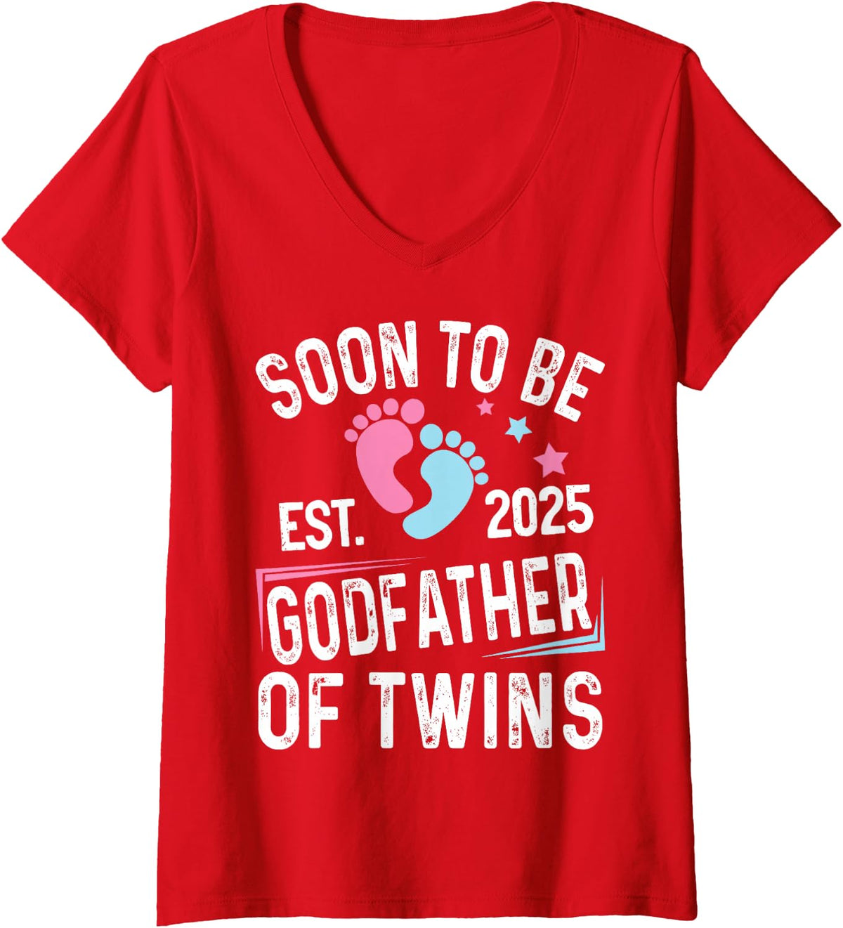 Women's Soon to Be Godfather of Twins Est. 2025 Godfather Vintage V-Neck T-Shirt - Red