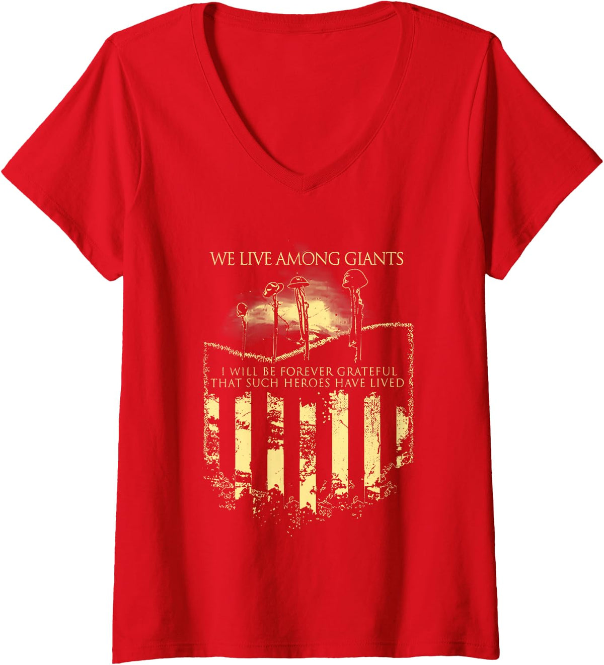 Women's we Live Among Giants V-Neck T-Shirt - Red