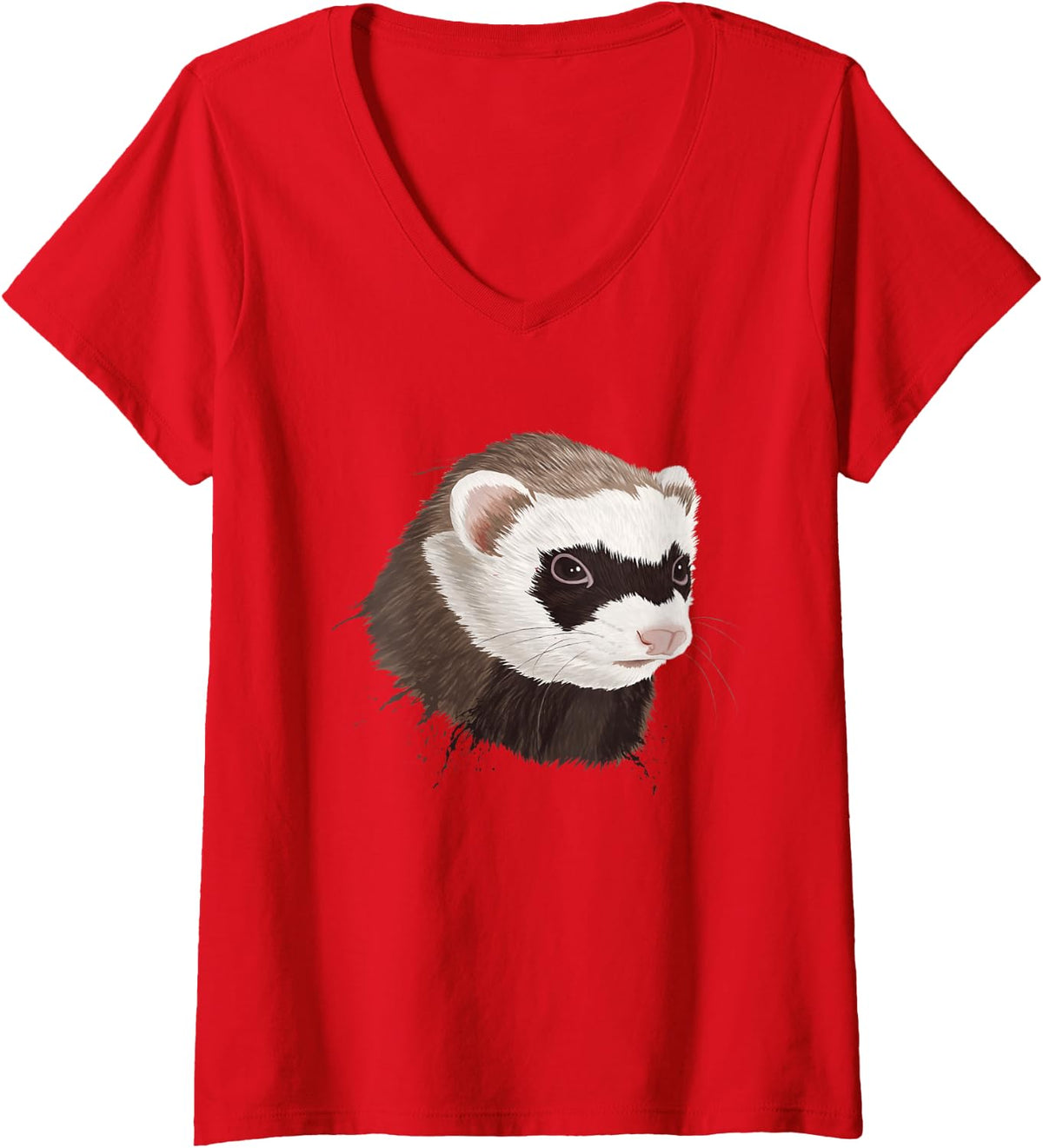 Women's Ferret Face Gift V-Neck T-Shirt - Red