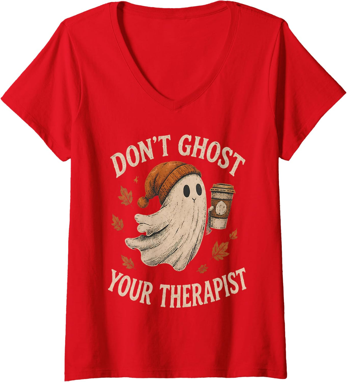 Women's Dont Ghost Your Therapist Halloween Mental Health Fall V-Neck T-Shirt - Red