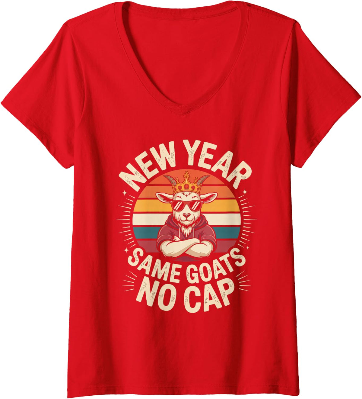 Women's Vintage NEW Year Same Goats NO Cap Goated Rizz Teacher Happy V-Neck T-Shirt - Red