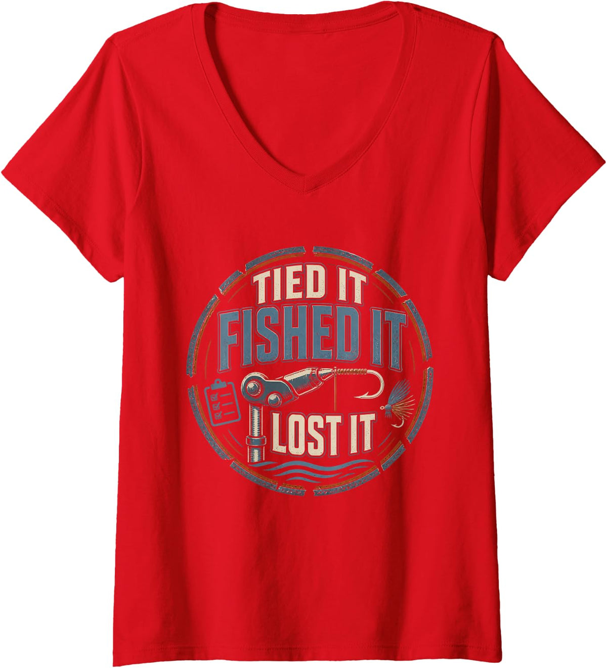 Women's Tied It Fished It Lost It Fly Fishing Trout Fly Tying V-Neck T-Shirt - Red
