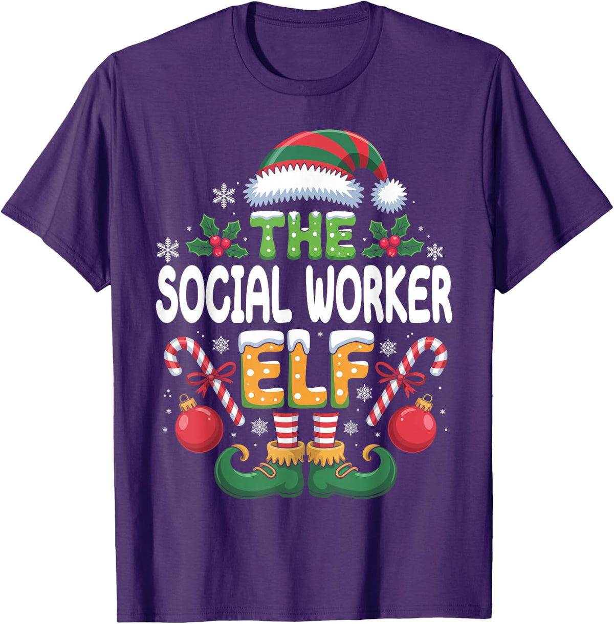 The Social Worker Elf Matching Family Christmas T-Shirt - Purple