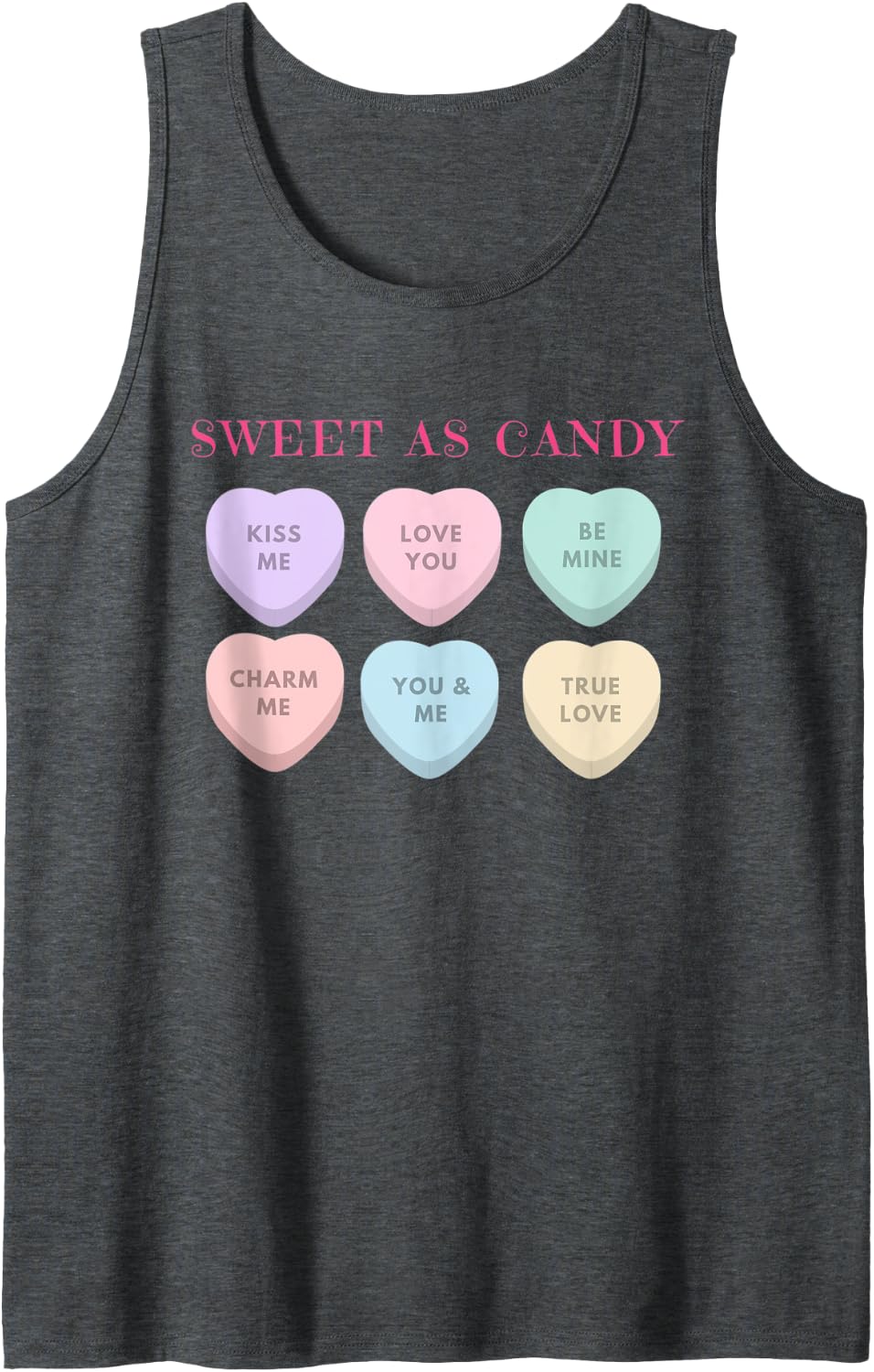 Sweet as Candy Heart Cute Valentines Day Tank Top - Dark Heather Grey