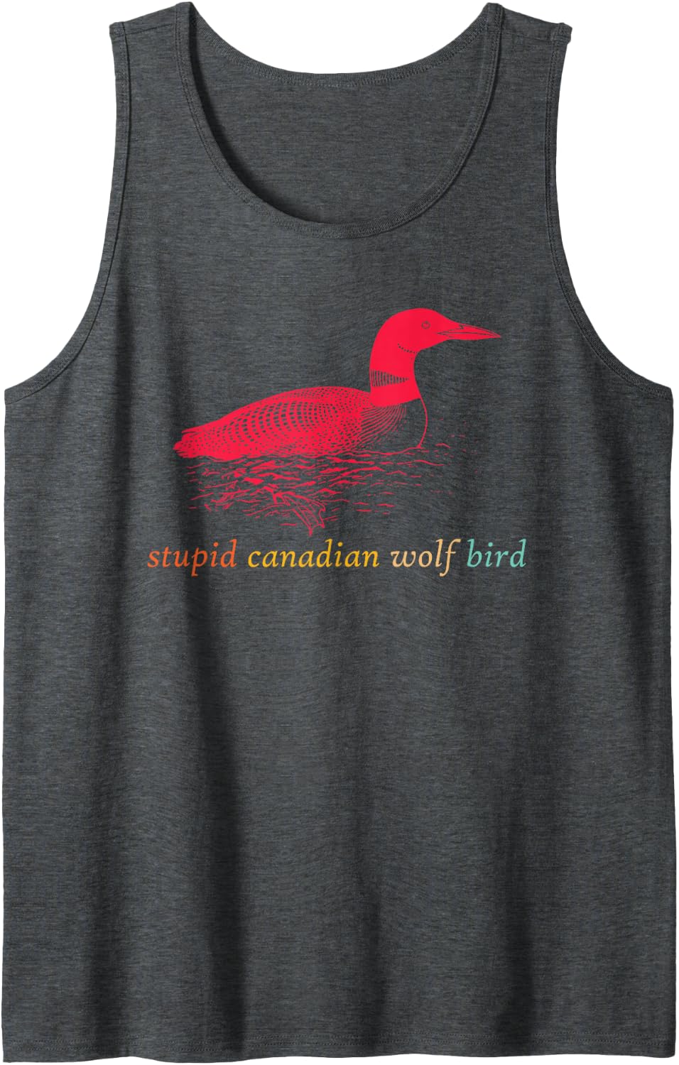 Funny Stupid Canadian Wolf Bird Design Sleeveless Tank Top - Dark Heather Grey