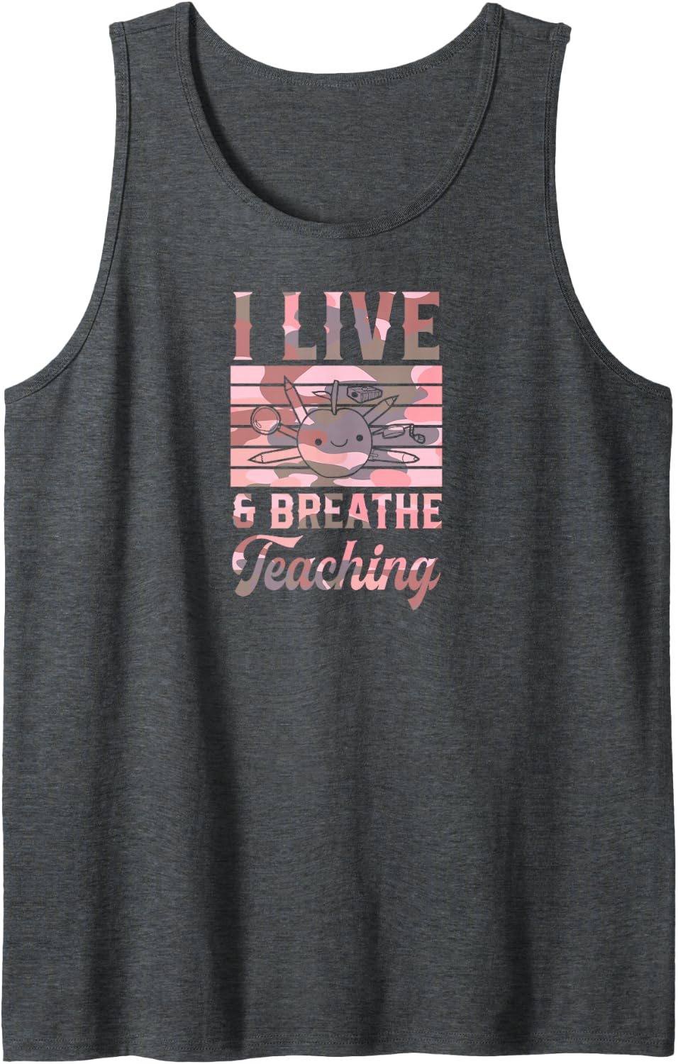I Live and Breathe Teaching Sleeveless Tank Top - Dark Heather Grey