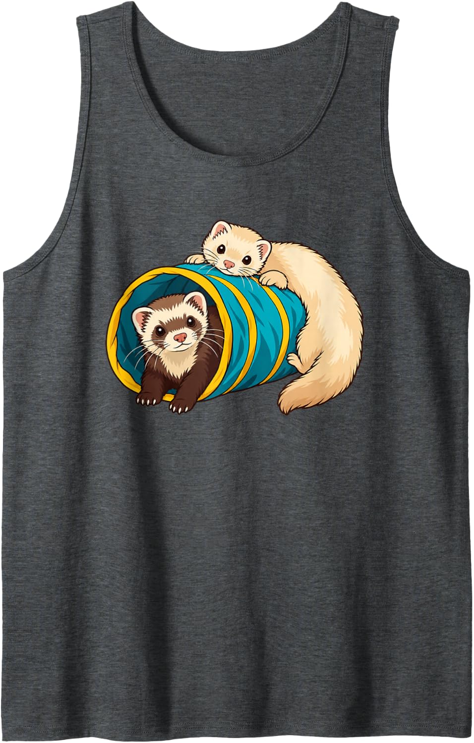 Ferret Pair Playing in a Tunnel Pet Lover Graphic Sleeveless Tank Top - Dark Heather Grey