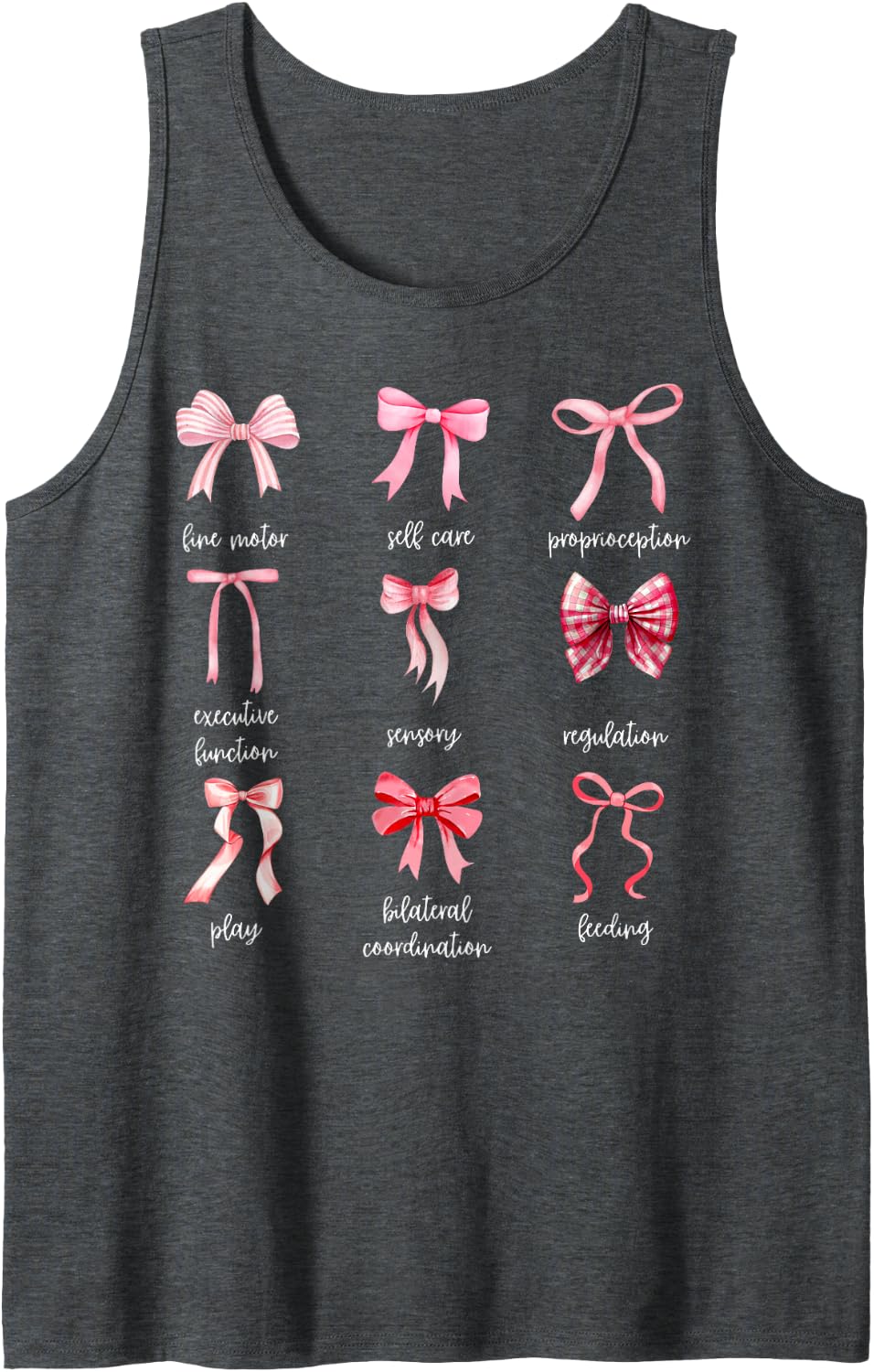 Coquette Bows Balletcore Occupational Therapy OT Therapist Sleeveless Tank Top - Dark Heather Grey