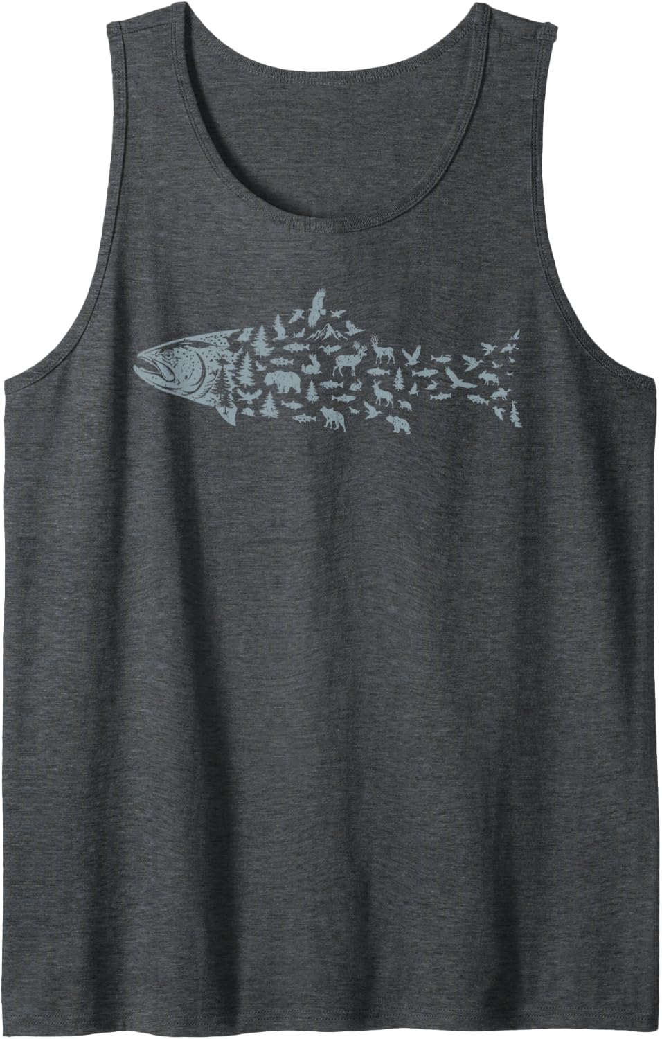 Fish Wildlife Silhouette Fishing Angler Forest Nature Sleeveless Tank Top - Dark Heather Grey