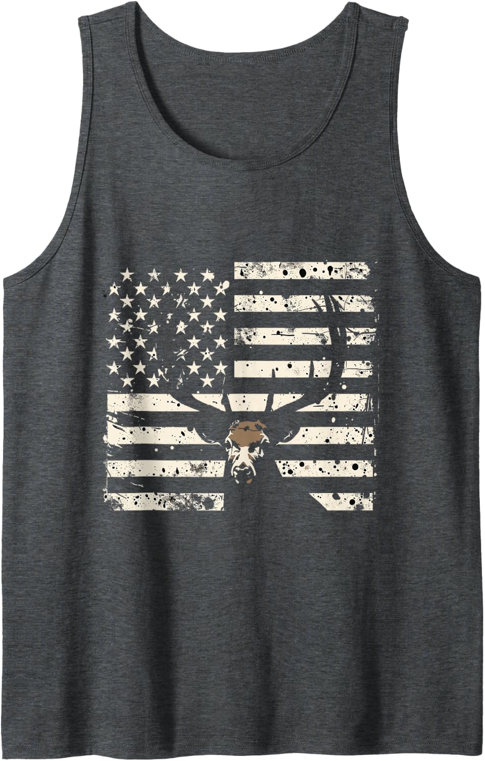 American Flag Camouflage Outdoor Antlers Deer Sleeveless Tank Top - Dark Heather Grey