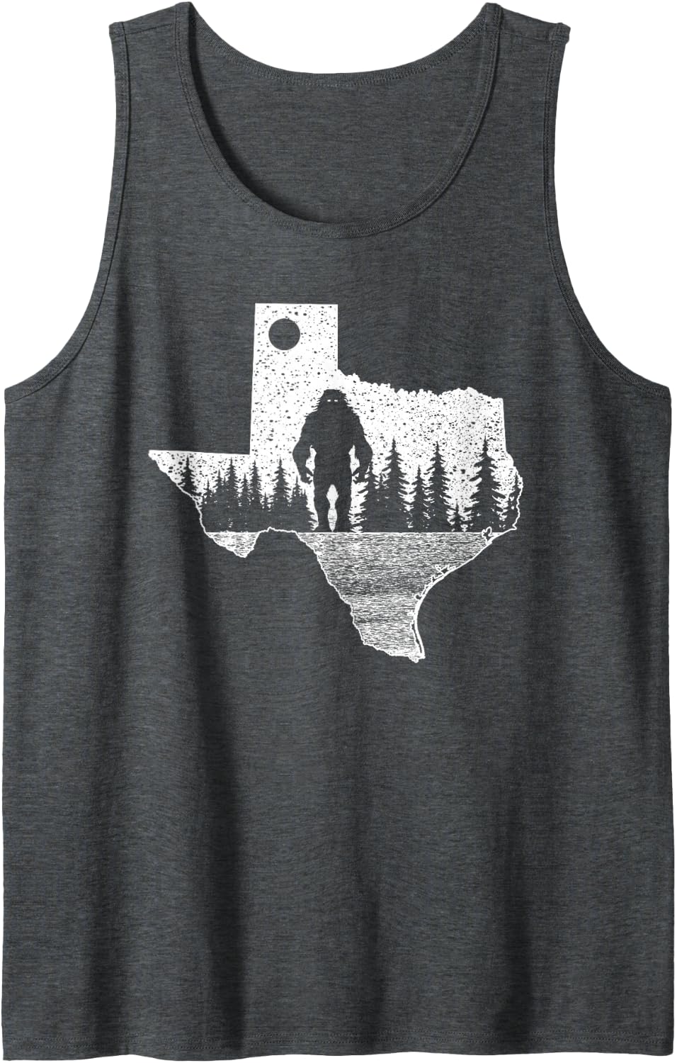 Texas Bigfoot Nature State Pride Funny Sasquatch Silhouette Sleeveless Tank Top - Dark Heather Grey