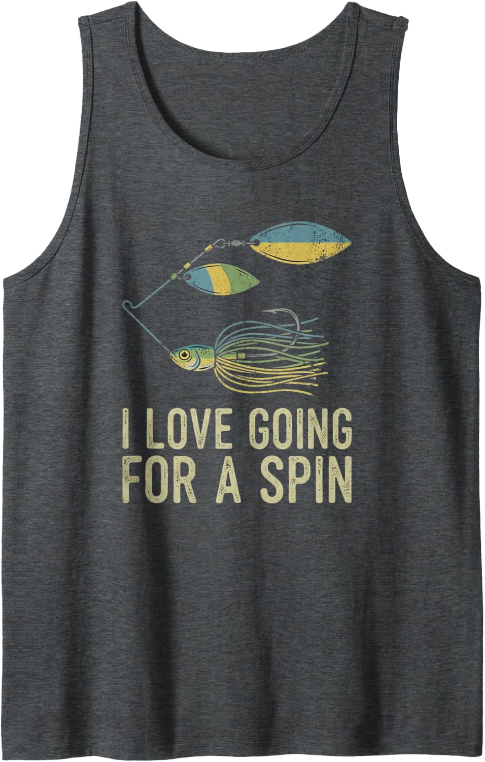 I Like Going for A Spin Funny Bass Fishing Spinner Bait Sleeveless Tank Top - Dark Heather Grey