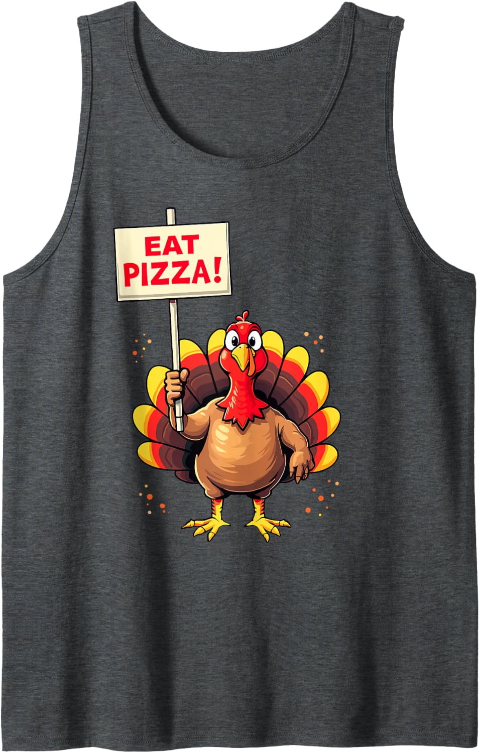 Funny Turkey Eat Pizza Thanksgiving Fall Family Dinner Tee Sleeveless Tank Top - Dark Heather Grey
