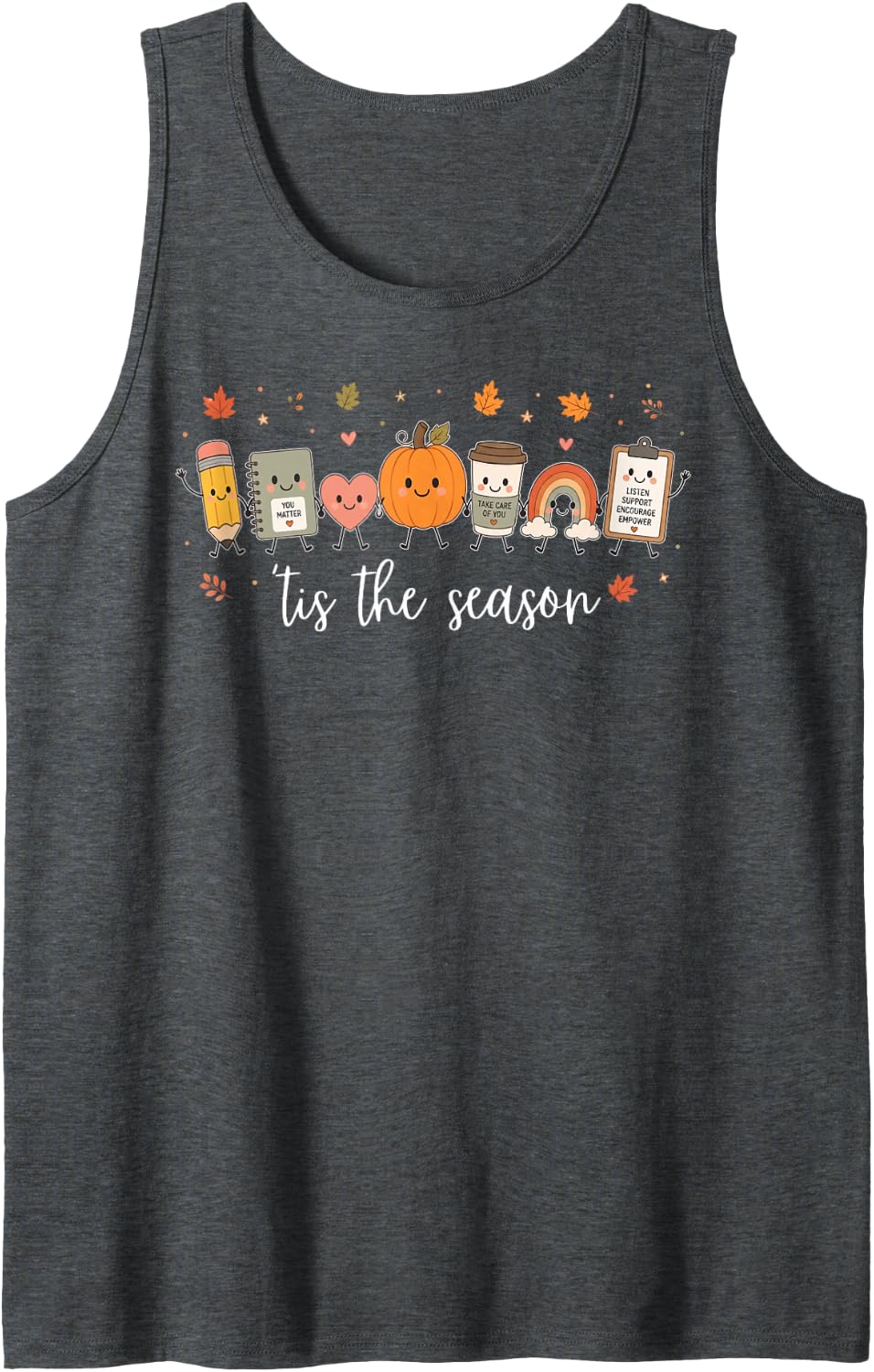 Tis The Season Mental Health School Counselor Fall Halloween Sleeveless Tank Top - Dark Heather Grey