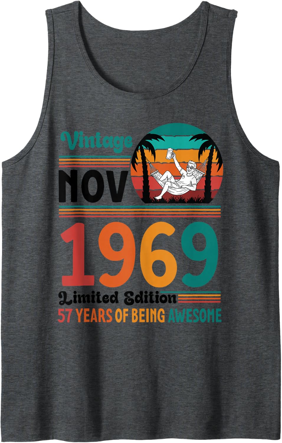 Vintage November 1969 Ltd Edition 57 Years of Being Awesome Sleeveless Tank Top - Dark Heather Grey