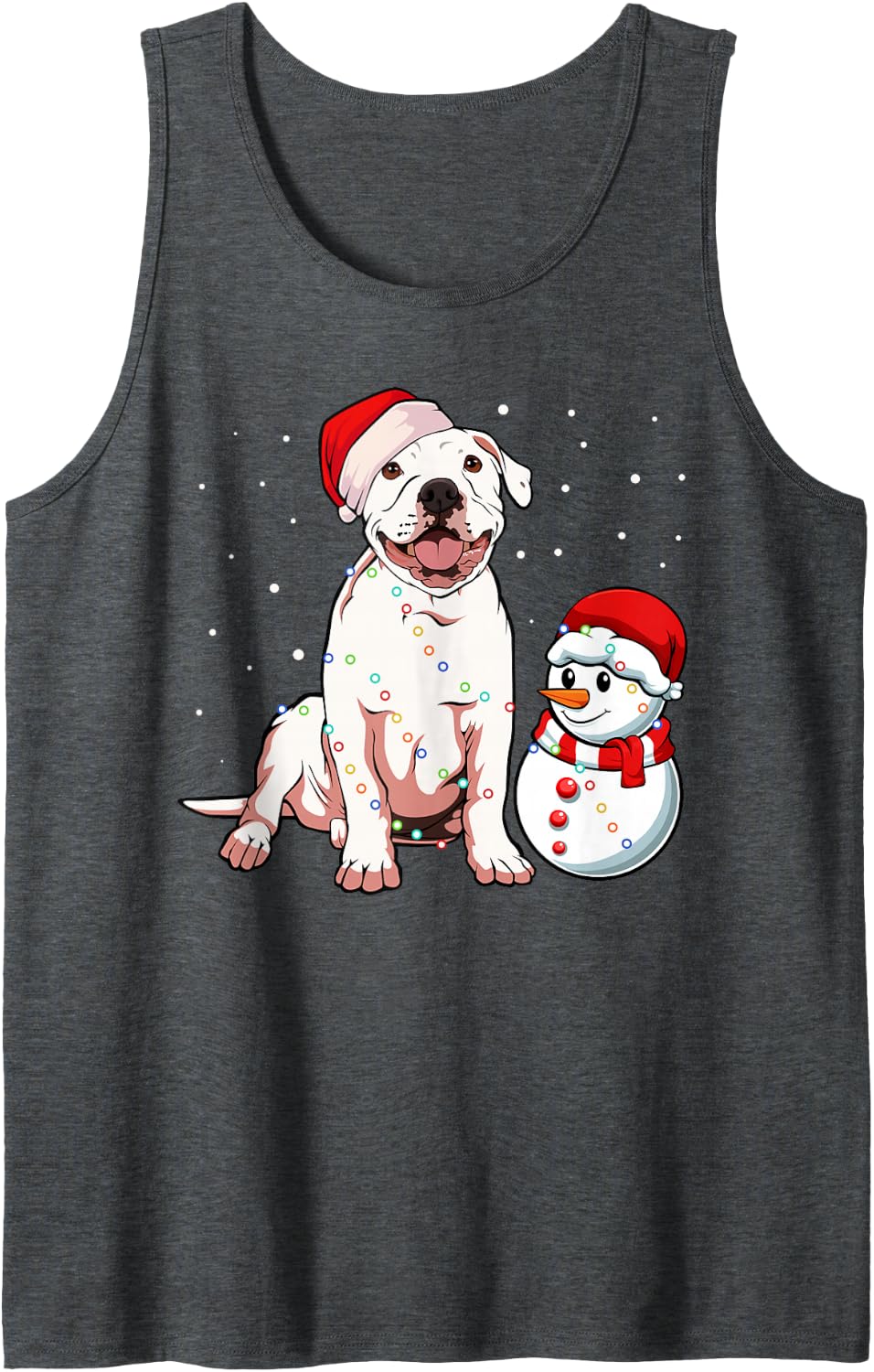 Pitbull Santa Hat Christmas Pajama Cute Dog Snow-man X-Mas Sleeveless Tank Top - Dark Heather Grey