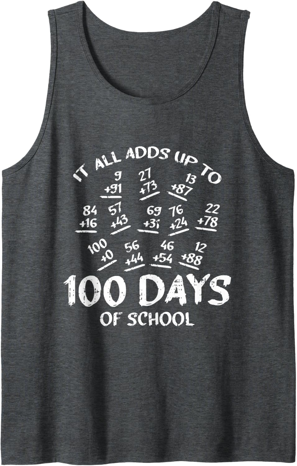 100 Days of School Math Addition Cool Teacher Student Gifts Sleeveless Tank Top - Dark Heather Grey