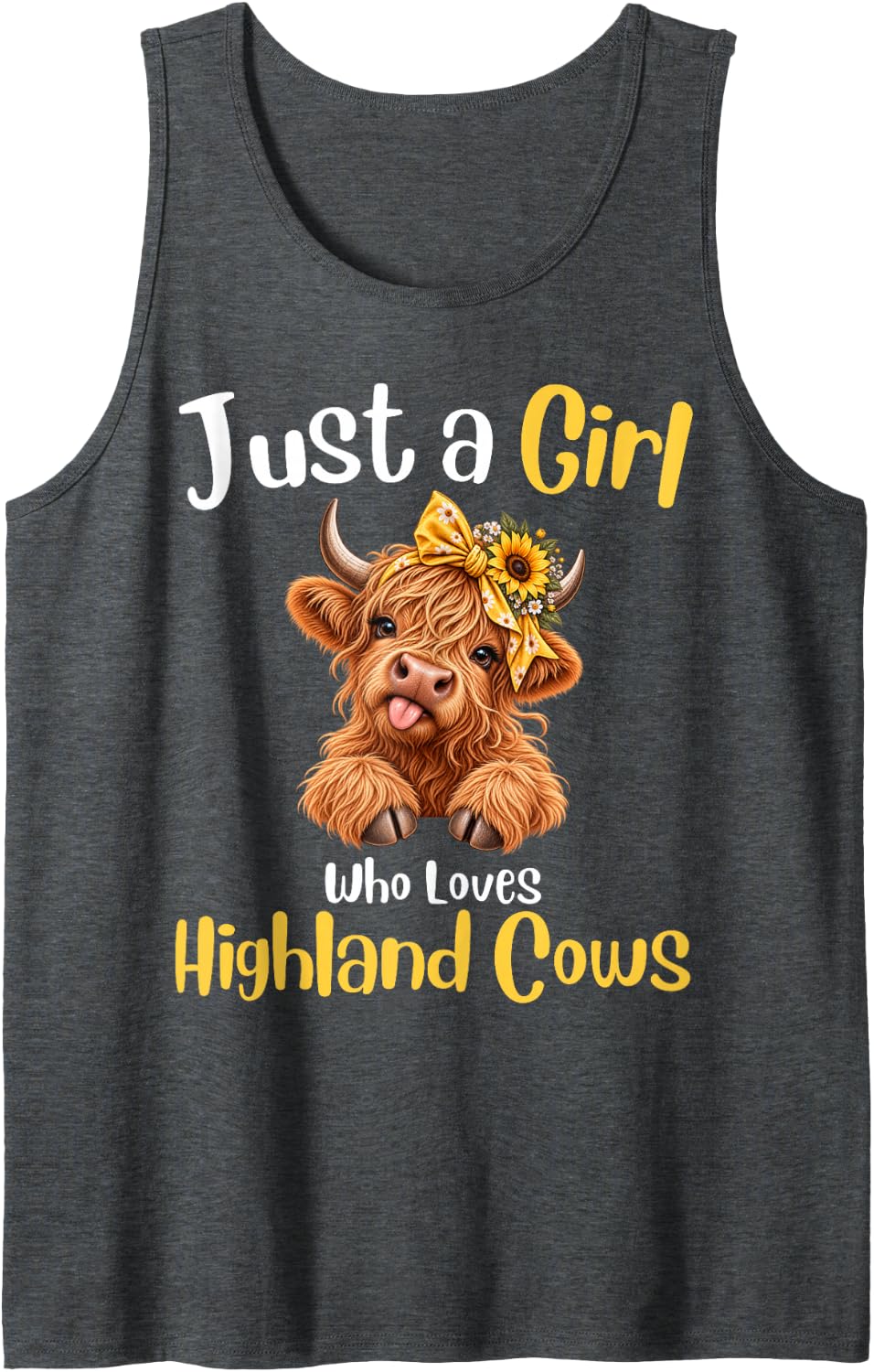 Just A Girl Who Loves Highland Cows Scottish Cattle Sleeveless Tank Top - Dark Heather Grey