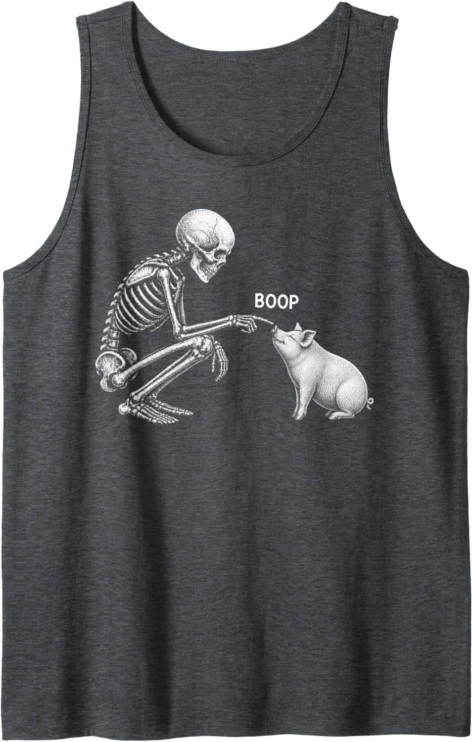 Skeleton Boop Pig Nose Vintage Halloween Farm Animal Sleeveless Tank Top - Dark Heather Grey