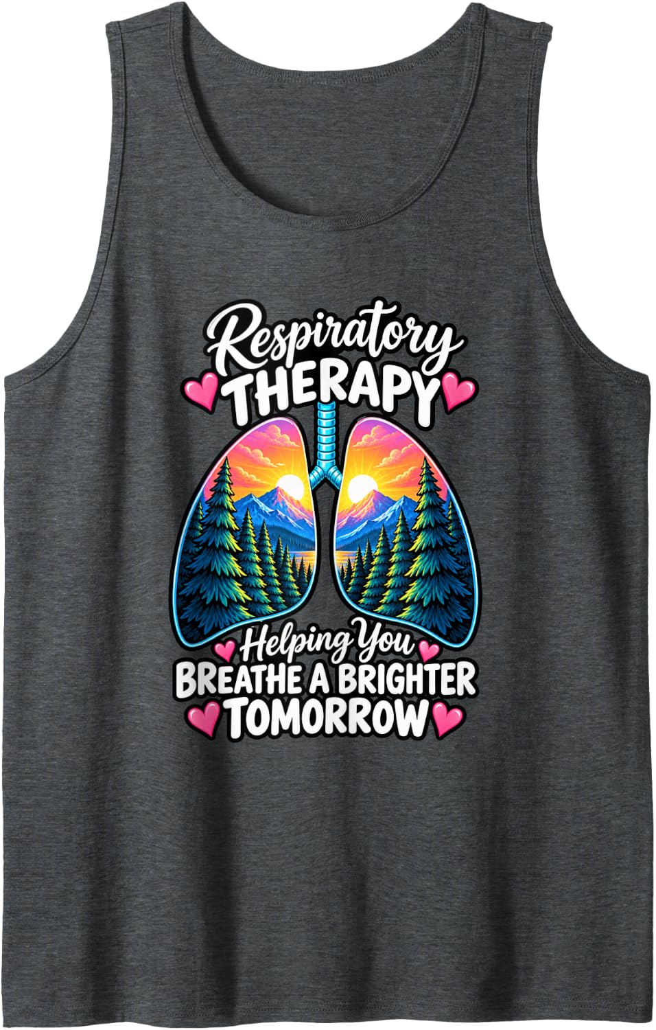 Respiratory Therapy Lungs Mountains Sunrise RT Sleeveless Tank Top - Dark Heather Grey