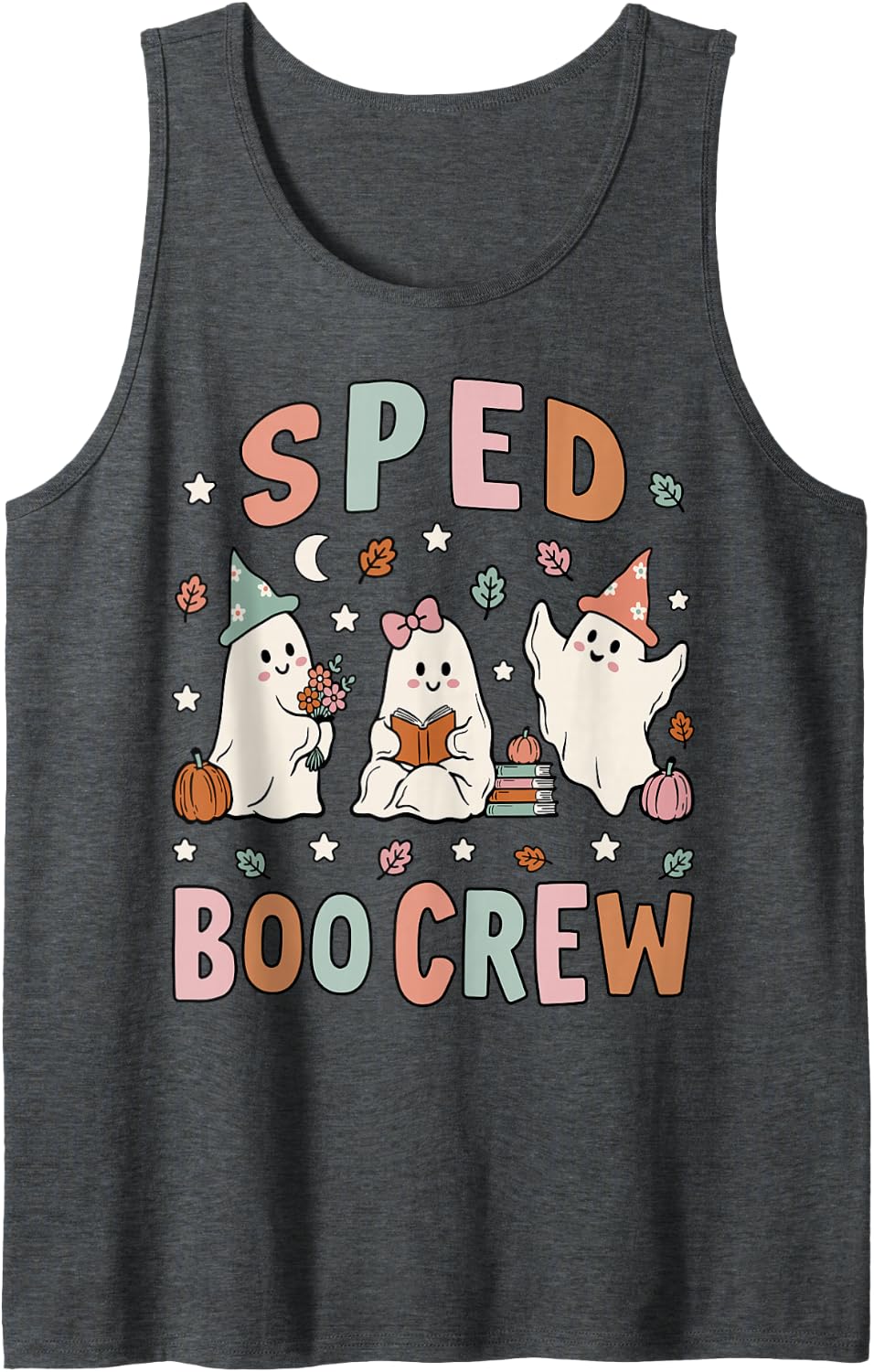 SPED Boo Crew Special Ed para Teacher Halloween Floral Ghost Tank Top - Dark Heather Grey