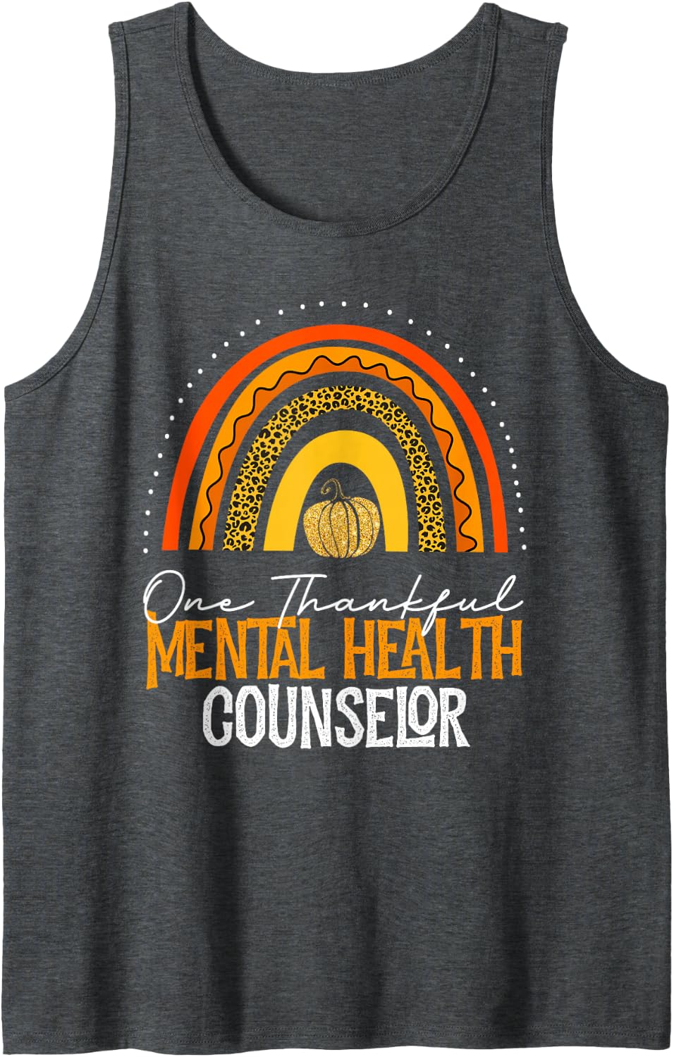 Thanksgiving Leopard One Thankful Mental Health Counselor Sleeveless Tank Top - Dark Heather Grey