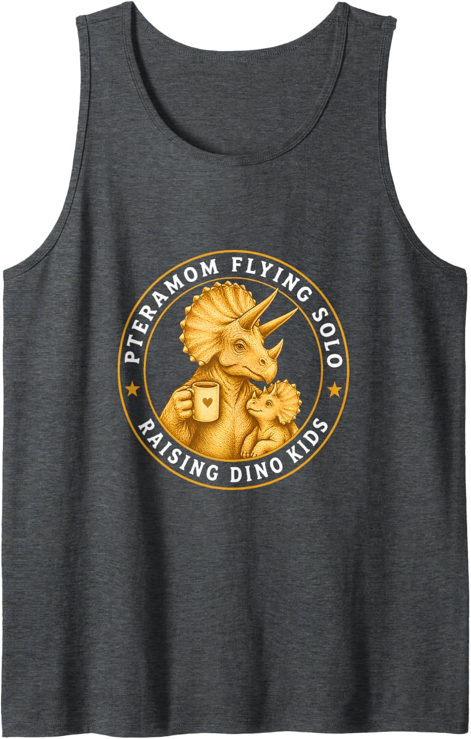 Pteramom Flying Solo Raising Dino Kids Funny Dinosaur Mom Sleeveless Tank Top - Dark Heather Grey