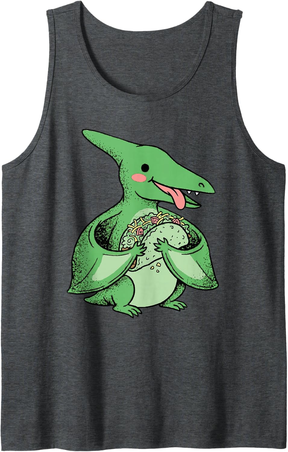 Cute Pterodactyl Taco Cartoon Dinosaur Snack Food Lover Tank Top - Dark Heather Grey