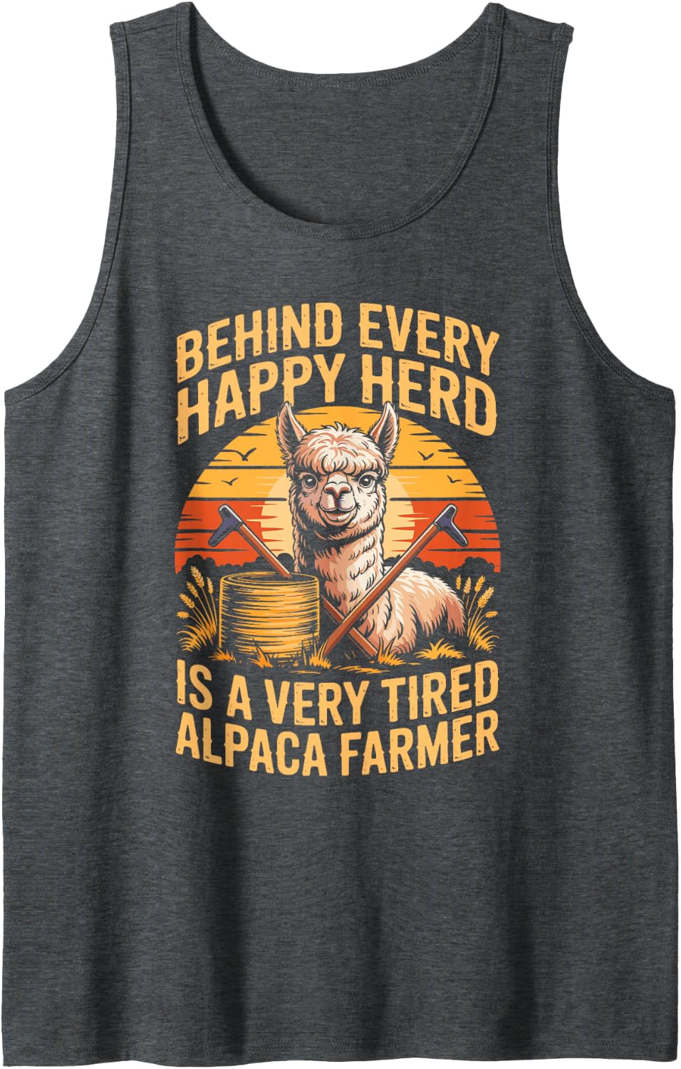 Behind Every Happy Herd is A Very Tired Alpaca Farmer Sleeveless Tank Top - Dark Heather Grey