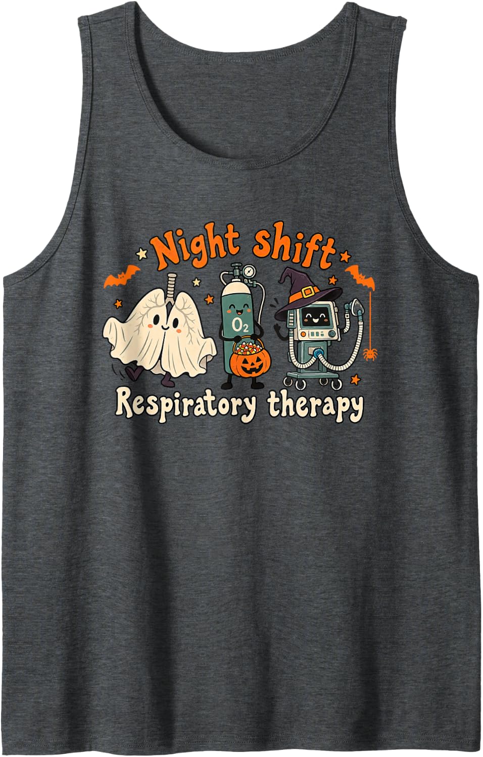 Halloween Respiratory Therapy Night Shift Lung Squad Sleeveless Tank Top - Dark Heather Grey