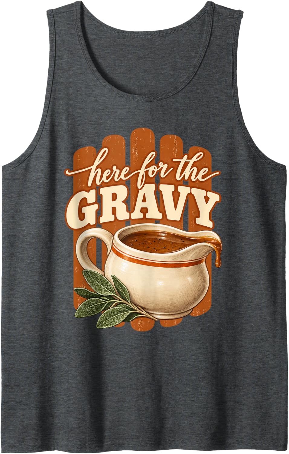 Here for the Gravy Thanksgiving Food Lover Sleeveless Tank Top - Dark Heather Grey